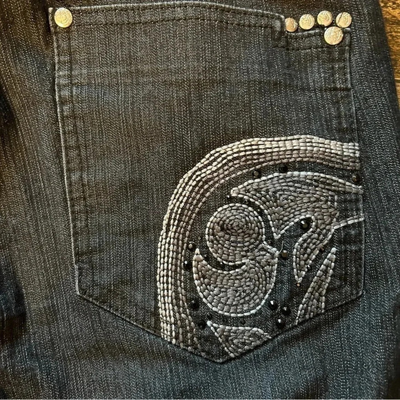 Mecca Femme Dark Denim Jeans Women’s 11/12 Y2K EUC Embroidered Detail on Back - Picture 4 of 11